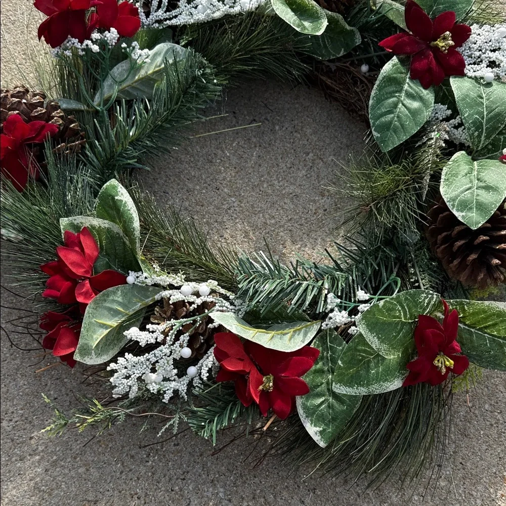 Festive Holiday Wreath with Red Accents